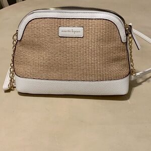 Nanette Lepore Tan and White  Weave Crossbody Bag EUC